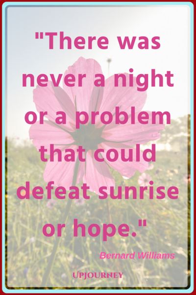 There was never a night or a problem that could defeat sunrise or hope. – Bernard Williams #quotes #morning #inspirational