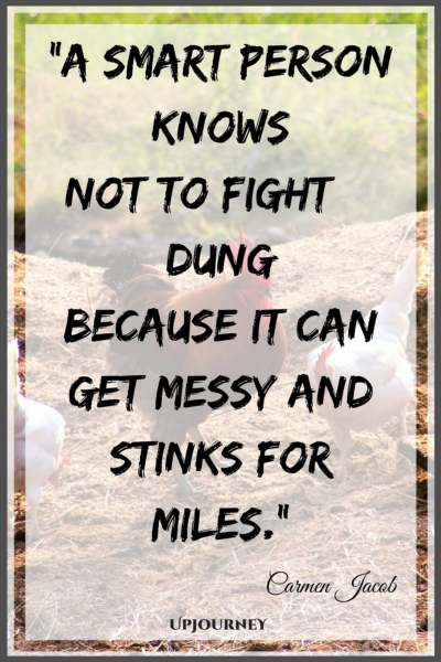 A smart person knows not to fight a dung because it can get messy and stinks for miles. - Carmen Jacob #quotes #brain #mind