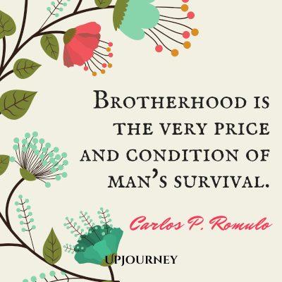 "Brotherhood is the very price and condition of man's survival." — Carlos P. Romulo #brother #quotes #survival