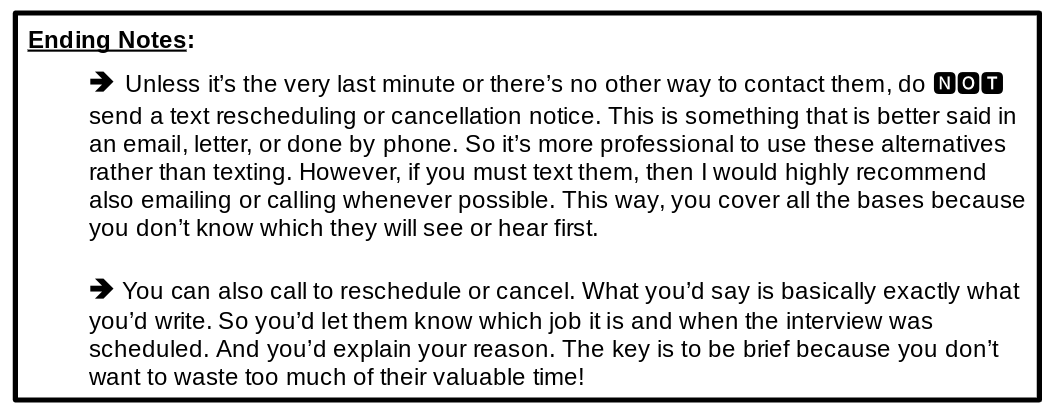 interview cancel and reschedule ending notes