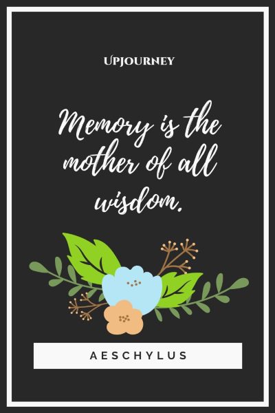 "Memory is the mother of all wisdom." — Aeschylus 22p #memories #quotes #wisdom 