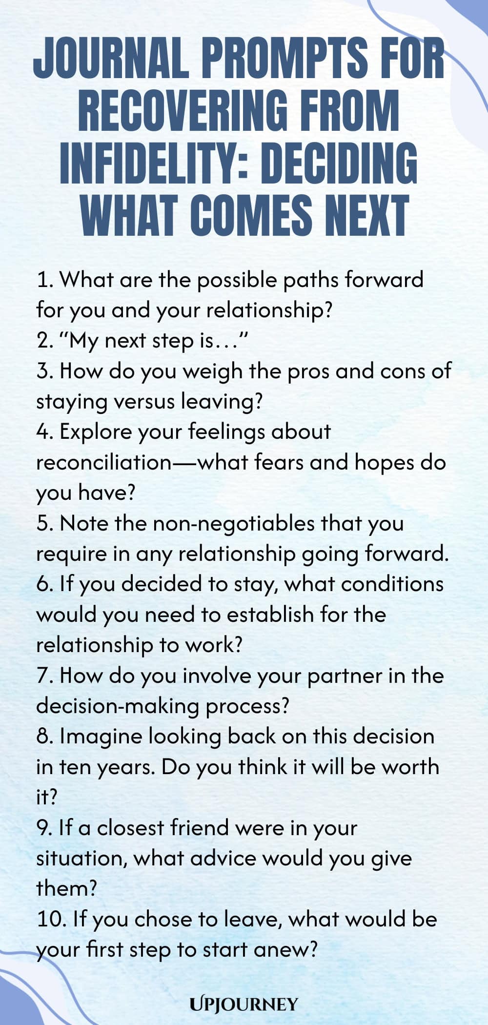 Journal Prompts for Recovering from Infidelity: Deciding What Comes Next