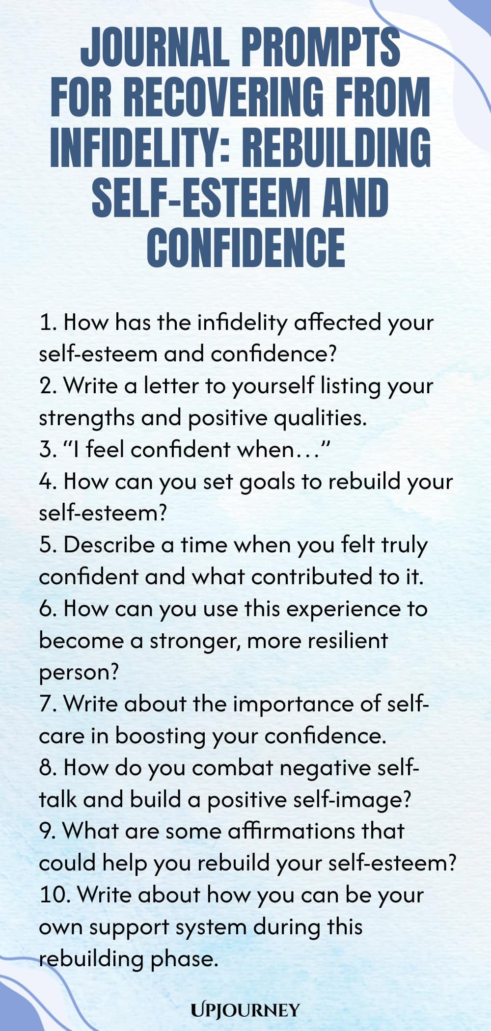 Journal Prompts for Recovering from Infidelity: Rebuilding Self-Esteem and Confidence