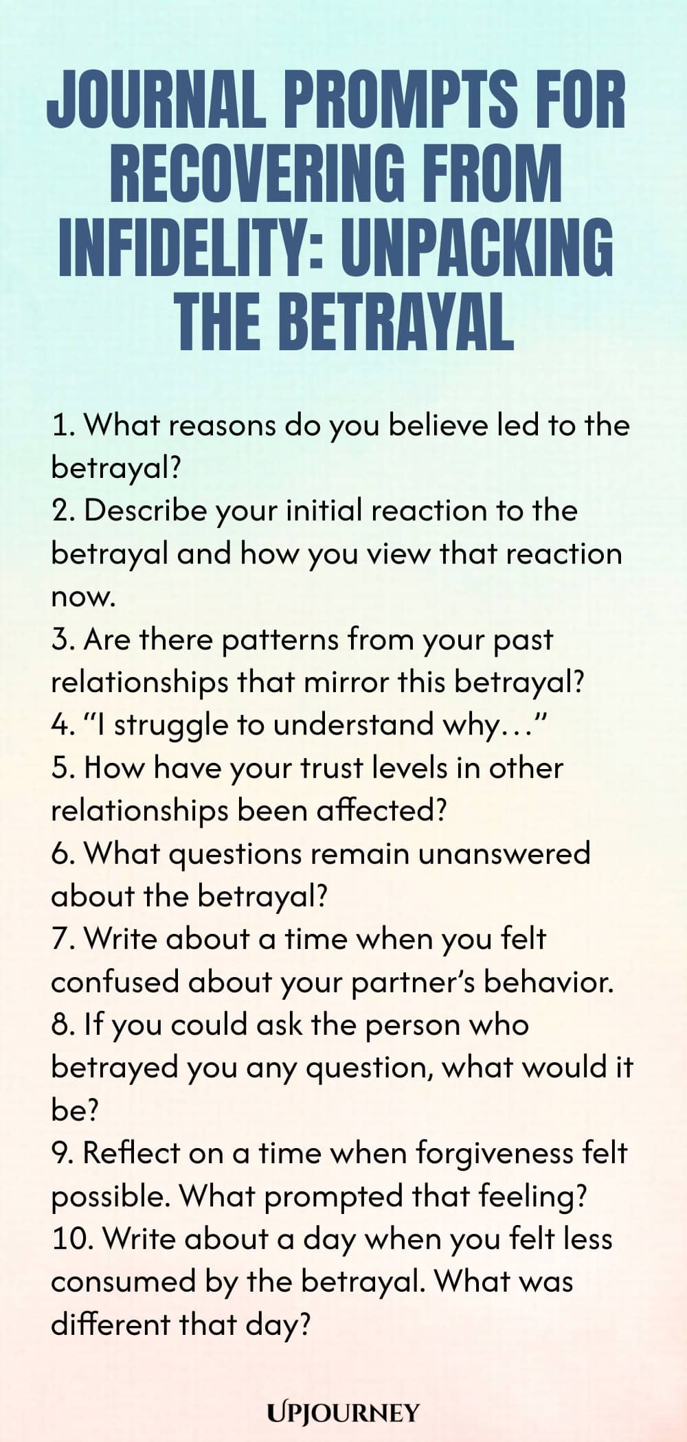 Journal Prompts for Recovering from Infidelity: Unpacking the Betrayal