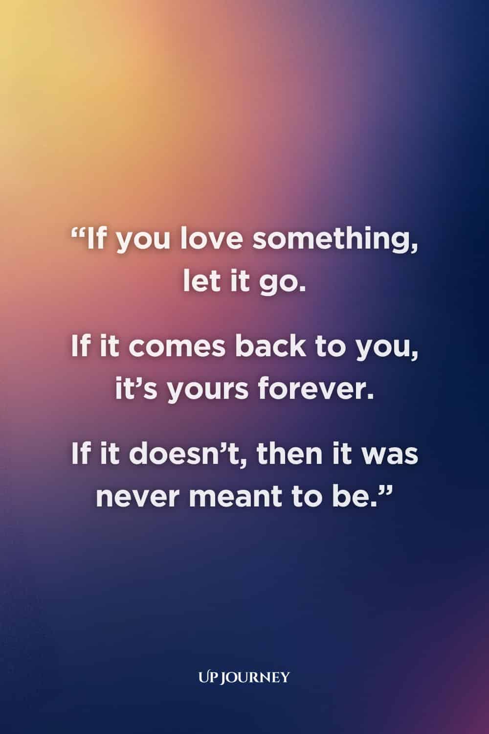 Quotes on Letting Go of Someone Who Doesn't Love You: "If you love something, let it go. If it comes back to you, it's yours forever. If it doesn’t, then it was never meant to be."